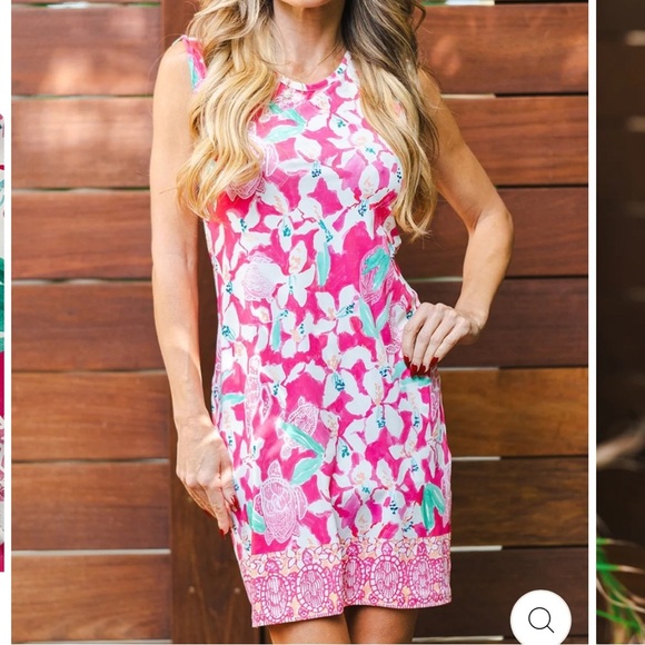 Jean Pierre Klifa Lily Dress L | Pink Turtle Print Jasmine Cove Shift Stretchy - Picture 1 of 13